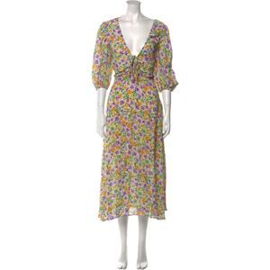 Nicholas Green Floral Print Three Quarter Sleeve V Neck Long Dress Size 4
